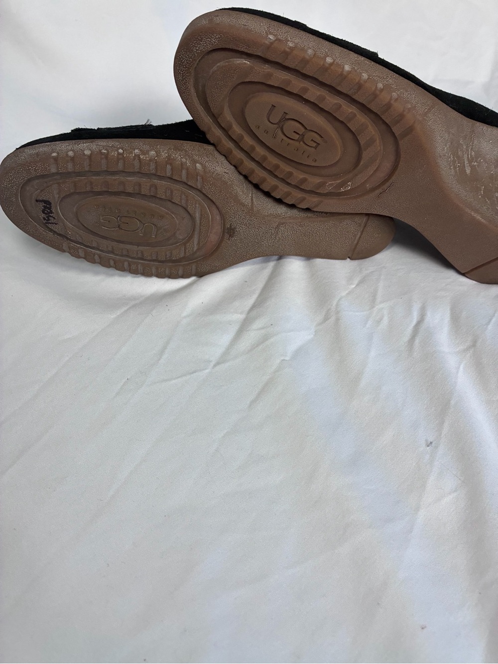 UGG Black Suede Sheepskin Lined Wedge Loafers with Brown Wedge - Picture 5 of 5